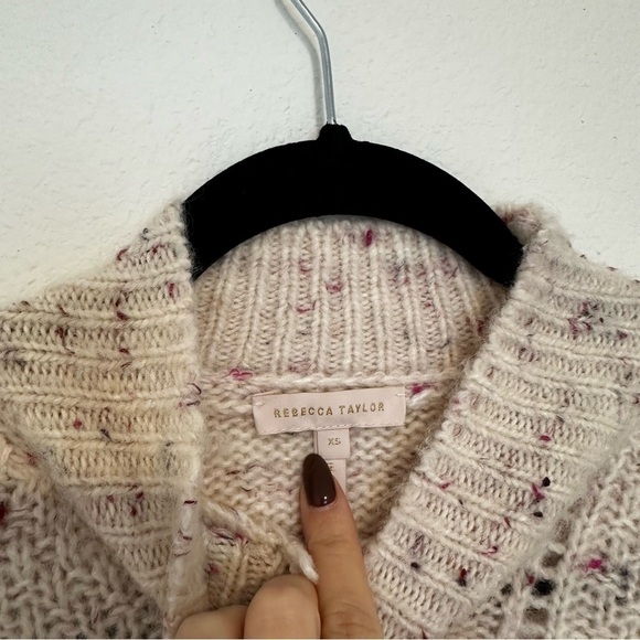 Rebecca Taylor Tweed Soft Cable Knit Sweater Balloon Sleeves Size XS Women’s - Picture 4 of 9